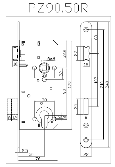 Fechadura de porta PZ90.50R